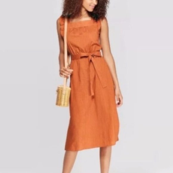burnt orange midi dress